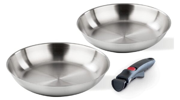Barazzoni Inox Facile Set 2 Padelle 24-28cm Inox Manico Staccabile Funziona su Gas Elettrico Induzione