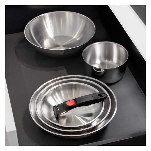 Barazzoni Inox Facile Set 2 Padelle 24-28cm Casseruola 16cm Inox Manico Staccabile Funziona su Gas Elettrico Induzione