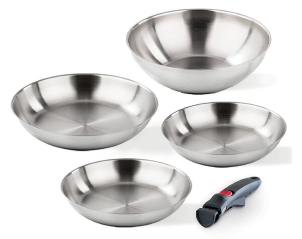 Barazzoni Inox Facile Set 3 Padelle 20-24-28cm Wok 28cm Inox Manico Staccabile Funziona su Gas Elettrico Induzione
