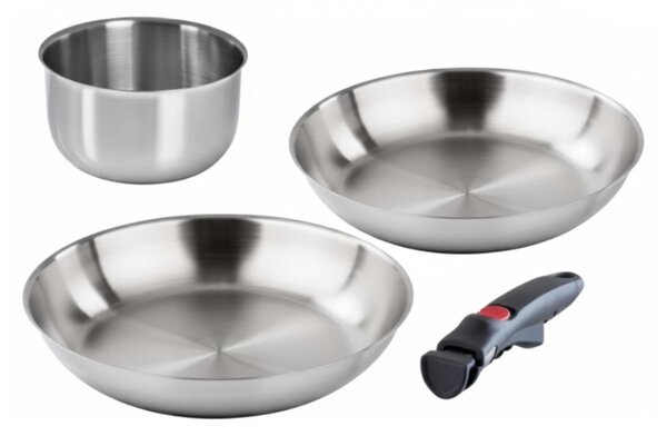 Barazzoni Inox Facile Set 2 Padelle 24-28cm Casseruola 16cm Inox Manico Staccabile Funziona su Gas Elettrico Induzione