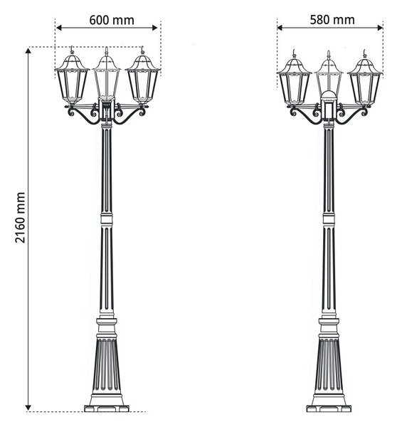 Lampione Vintage 216cm 3xE27 IP54 Spazzolato - Serie PUCCINI