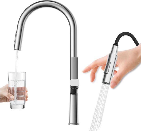 Granitan | Miscelatore da cucina Ellis - Cromo - Modello alto - Bocca flessibile - Design moderno - Rotazione a 360°