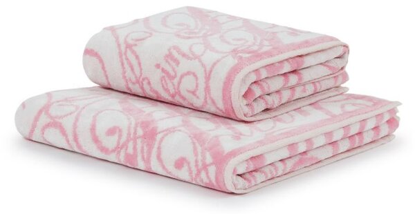 Asciugamano Con Ospite In Acrilico Dralon Script 40X60+60X100 Premoli Di Bella Moderno Rosa Caleffi