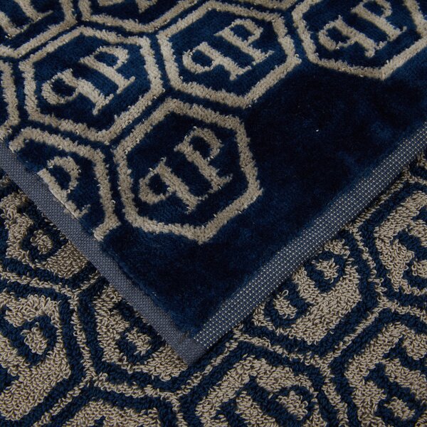 Asciugamano Con Ospite In Acrilico Dralon Pattern 40X60+60X100 Premoli Di Bella Moderno Blue Caleffi