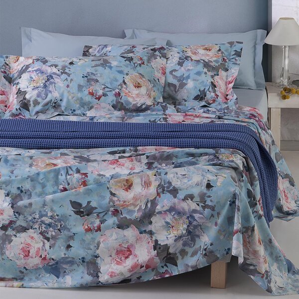 Copripiumino Con Federe In Percalle Fiori Di Van Gogh Matrimoniale - 255X255 + 2 Federe50X80 Emporium Floreale Rosa Caleffi