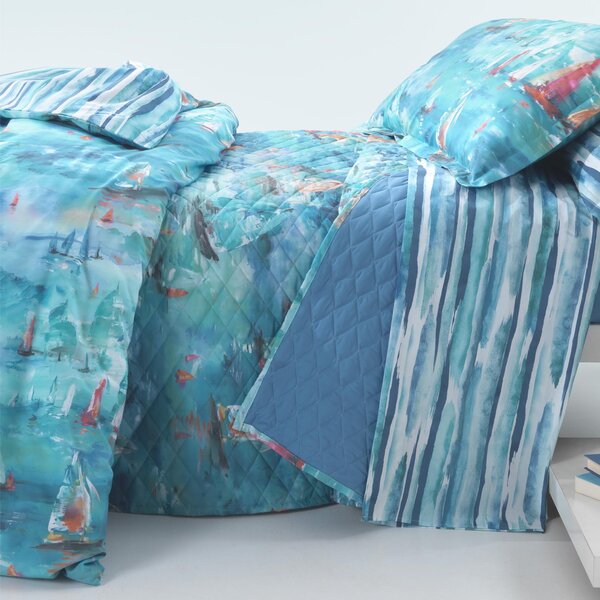 Copriletto Trapuntato In Percalle Barcolana Singolo - 180X260 Emporium Moderno Blu Caleffi