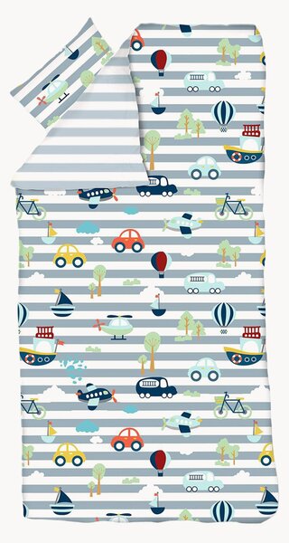 Set biancheria da letto per bambini in raso di cotone Transportation