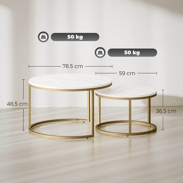 HOMCOM Set di 2 tavolini da salotto ad incastro design industriale con piano effetto cemento e piedi in metallo bianco | Aosom Italy
