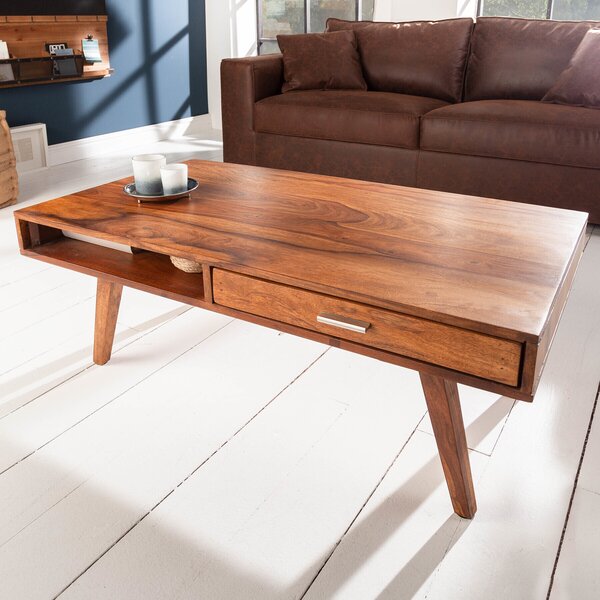 Riess-ambiente Tavolino RETRO 100 cm in legno massello di sheesham con cassetti Tavolino ausiliario Tavolo