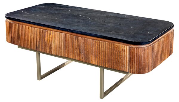 Tavolino da salotto 110 cm in marmo e legno, design dorato, moderno, per soggiorno. ACQUISTA ORA
