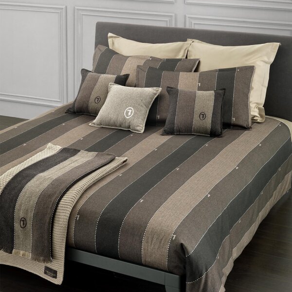 Completo Copripiumino In Raso Di Cotone New-tweed Matrimoniale - 255X255 175X205 + 2 Federe 50X80 Trussardi Geometrico Marrone Caleffi