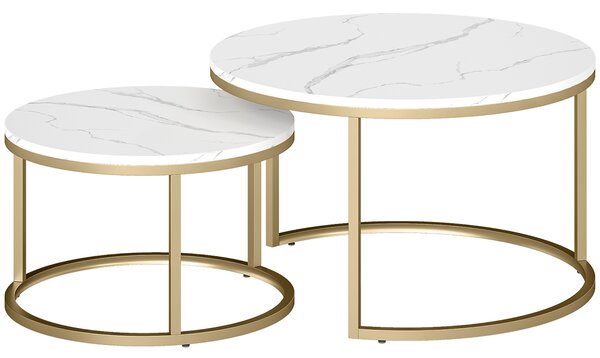 HOMCOM Set di 2 tavolini da salotto ad incastro design industriale con piano effetto cemento e piedi in metallo bianco | Aosom Italy