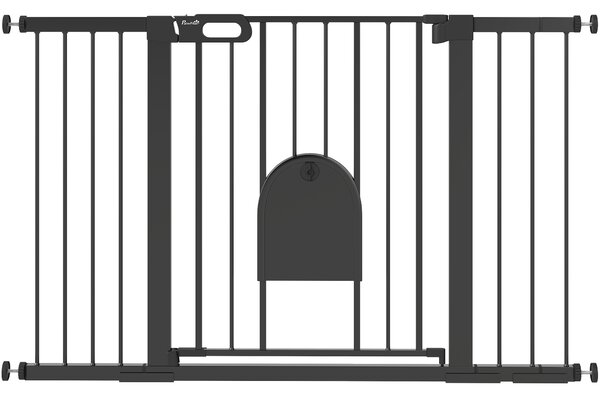 PawHut Cancelletto per Animali con Porticina regolabile, con 3 Prolunghe, 75-131 cm, Nero | Aosom Italy