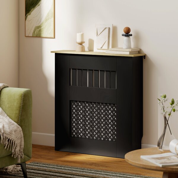 HOMCOM Copritermosifone, design moderno a listelli, con ripiano superiore, 78 x 19 x 81 cm, Nero | Aosom Italy