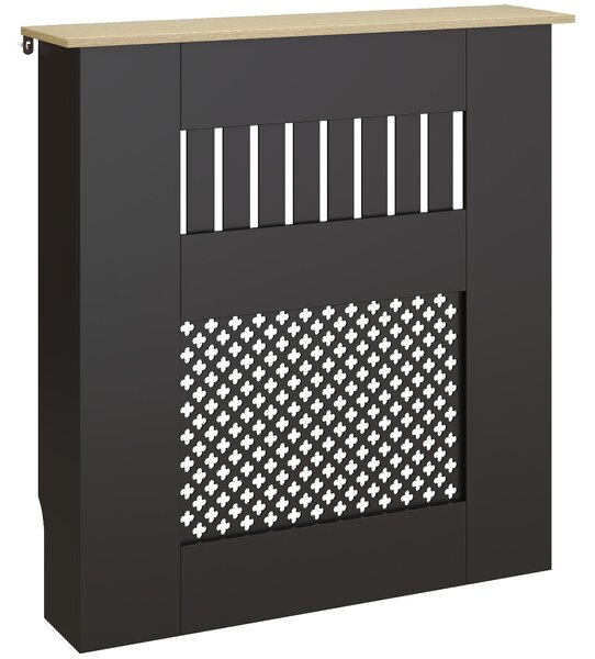 HOMCOM Copritermosifone, design moderno a listelli, con ripiano superiore, 78 x 19 x 81 cm, Nero | Aosom Italy
