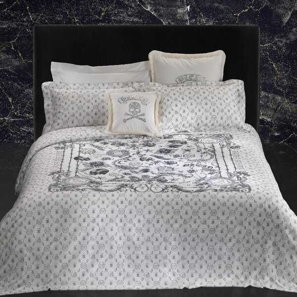 Completo Copripiumino In Raso Di Cotone New Baroque Matrimoniale - 255X255 175X205 + 2 Federe 50X80 Premoli Di Bella Moderno Ivory Caleffi