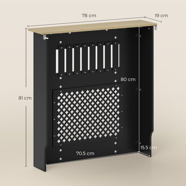 HOMCOM Copritermosifone, design moderno a listelli, con ripiano superiore, 78 x 19 x 81 cm, Nero | Aosom Italy