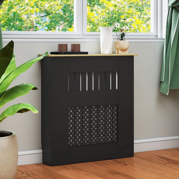 HOMCOM Copritermosifone, design moderno a listelli, con ripiano superiore, 78 x 19 x 81 cm, Nero | Aosom Italy