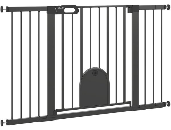PawHut Cancelletto per Animali con Porticina regolabile, con 3 Prolunghe, 75-131 cm, Nero | Aosom Italy