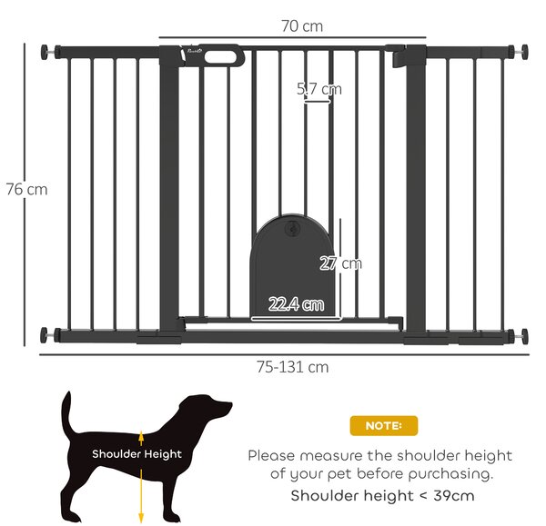 PawHut Cancelletto per Animali con Porticina regolabile, con 3 Prolunghe, 75-131 cm, Nero | Aosom Italy