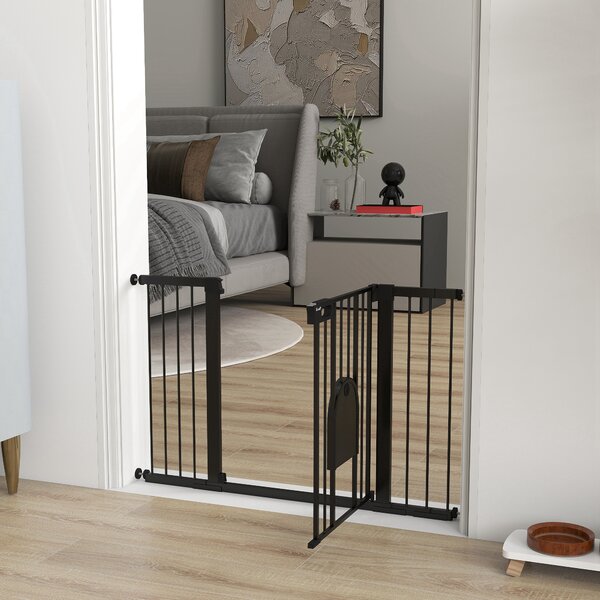 PawHut Cancelletto per Animali con Porticina regolabile, con 3 Prolunghe, 75-131 cm, Nero | Aosom Italy
