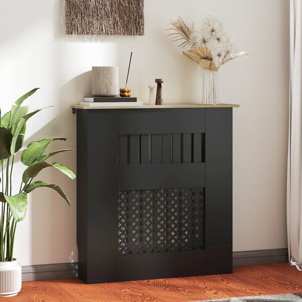HOMCOM Copritermosifone, design moderno a listelli, con ripiano superiore, 78 x 19 x 81 cm, Nero | Aosom Italy