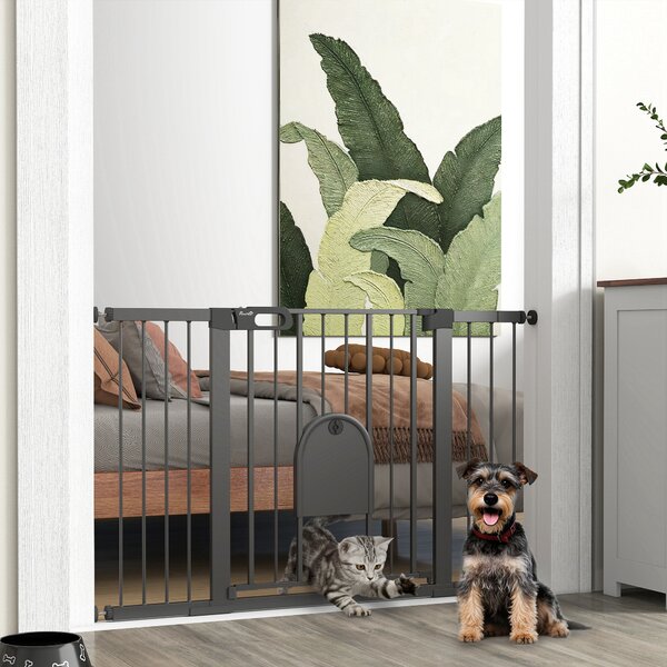 PawHut Cancelletto per Animali con Porticina regolabile, con 3 Prolunghe, 75-131 cm, Nero | Aosom Italy