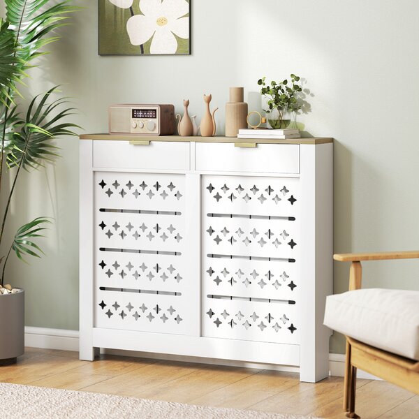 HOMCOM Copritermosifone, con armadietto ribaltabile e ripiano superiore, 108 x 19 x 95,5 cm, Bianco | Aosom Italy
