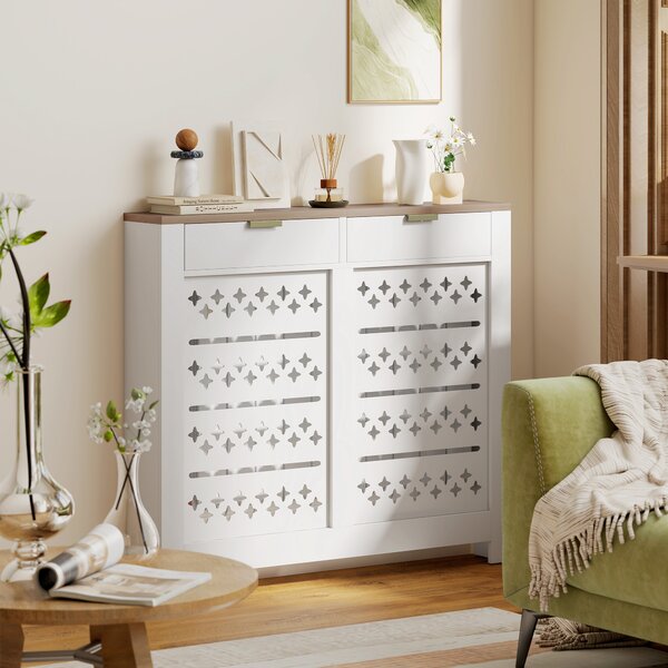 HOMCOM Copritermosifone, con armadietto ribaltabile e ripiano superiore, 108 x 19 x 95,5 cm, Bianco | Aosom Italy