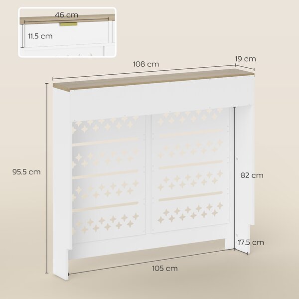 HOMCOM Copritermosifone, con armadietto ribaltabile e ripiano superiore, 108 x 19 x 95,5 cm, Bianco | Aosom Italy