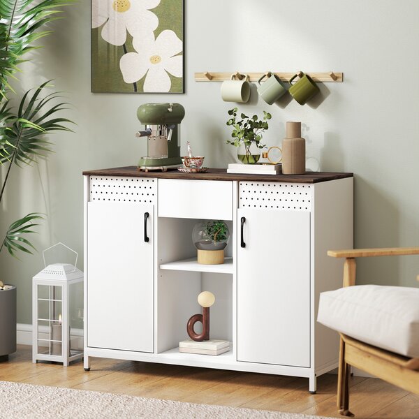 HOMCOM Credenza per Soggiorno con 2 Ante Forate Cassetto Scomparti Aperti Ripiani Regolabili 100x40x80 cm Bianco | Aosom Italy