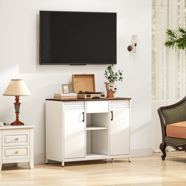 HOMCOM Credenza per Soggiorno con 2 Ante Forate Cassetto Scomparti Aperti Ripiani Regolabili 100x40x80 cm Bianco | Aosom Italy
