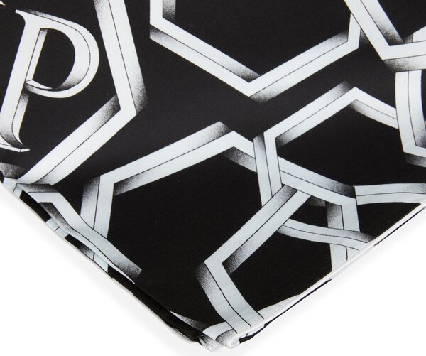 Completo Lenzuola In Raso Di Cotone Chains Matrimoniale - 250X290 175X205 + 2 Federe 50X80 Premoli Di Bella Moderno Black Caleffi