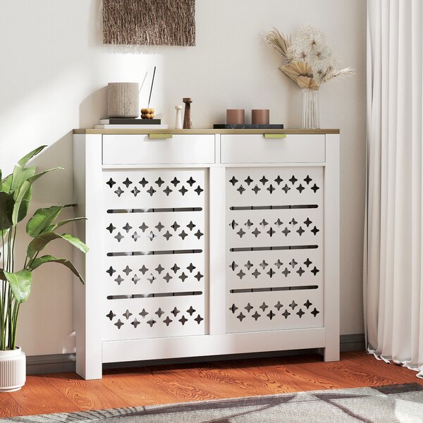 HOMCOM Copritermosifone, con armadietto ribaltabile e ripiano superiore, 108 x 19 x 95,5 cm, Bianco | Aosom Italy