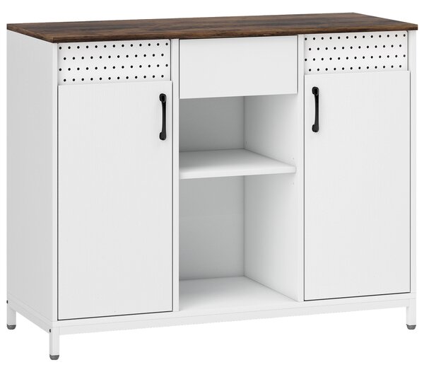 HOMCOM Credenza per Soggiorno con 2 Ante Forate Cassetto Scomparti Aperti Ripiani Regolabili 100x40x80 cm Bianco | Aosom Italy