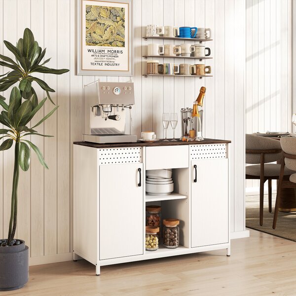 HOMCOM Credenza per Soggiorno con 2 Ante Forate Cassetto Scomparti Aperti Ripiani Regolabili 100x40x80 cm Bianco | Aosom Italy
