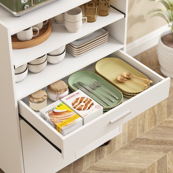 HOMCOM Mobile portamicroonde, con ripiano, armadietto a due ante, cassetto, ruote, Bianco | Aosom Italy
