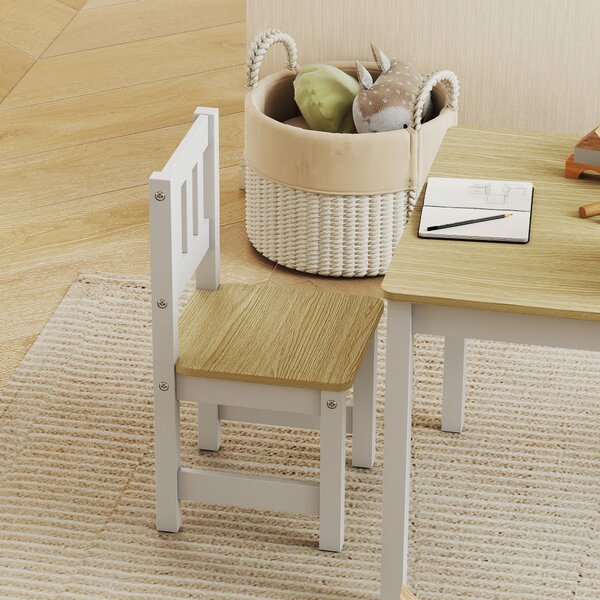 AIYAPLAY Set tavolo e 2 sedie in legno per bambini 56x52x48 cm, Legno naturale | Aosom Italy