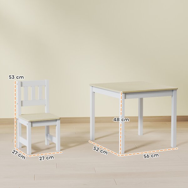 AIYAPLAY Set tavolo e 2 sedie in legno per bambini 56x52x48 cm, Legno naturale | Aosom Italy