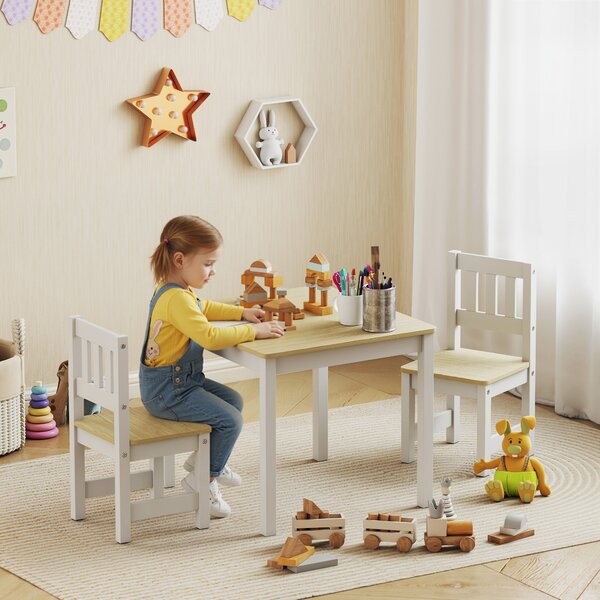 AIYAPLAY Set tavolo e 2 sedie in legno per bambini 56x52x48 cm, Legno naturale | Aosom Italy