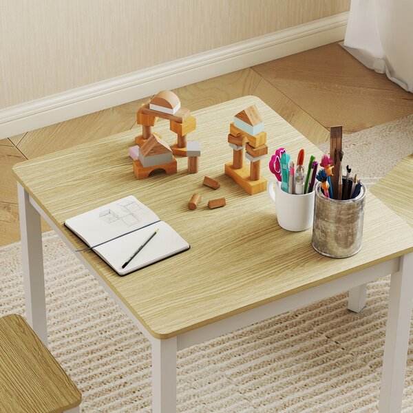 AIYAPLAY Set tavolo e 2 sedie in legno per bambini 56x52x48 cm, Legno naturale | Aosom Italy