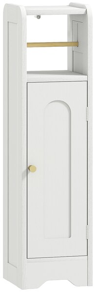 HOMCOM Mobile Porta Carta Igienica in Legno con Armadietto con Ripiano Interno Regolabile, 21x20x79 cm, Bianco | Aosom Italy