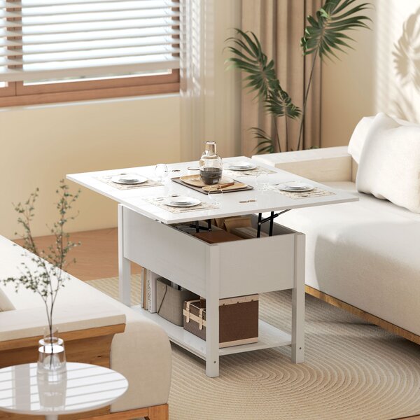 HOMCOM Tavolino sollevabile ed estensibile, con scomparto nascosto e ripiano aperto 100x45x50,5cm Bianco | Aosom Italy