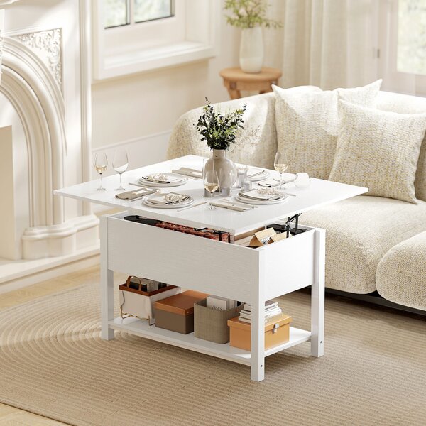 HOMCOM Tavolino sollevabile ed estensibile, con scomparto nascosto e ripiano aperto 100x45x50,5cm Bianco | Aosom Italy
