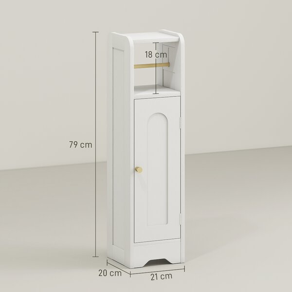 HOMCOM Mobile Porta Carta Igienica in Legno con Armadietto con Ripiano Interno Regolabile, 21x20x79 cm, Bianco | Aosom Italy