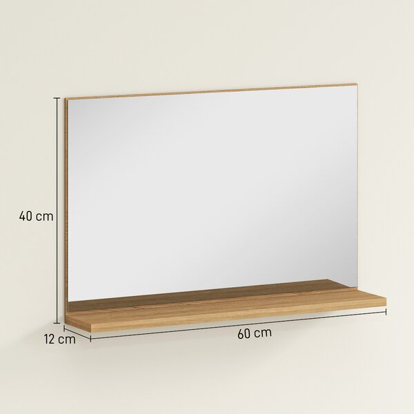 Kleankin Specchio Bagno da Parete con Mensola Design Moderno e Multiuso, 60x12x40 cm, Legno | Aosom Italy