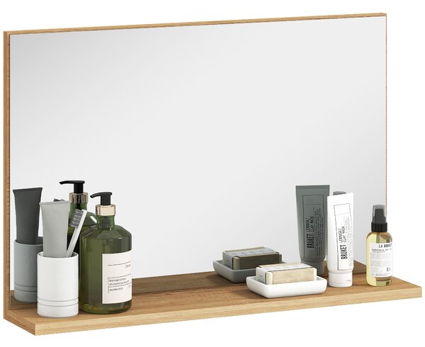 Kleankin Specchio Bagno da Parete con Mensola Design Moderno e Multiuso, 60x12x40 cm, Legno | Aosom Italy