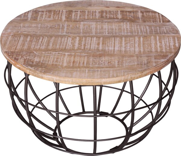 Tavolino da salotto sostenibile in legno massiccio London 55cm imbiancato