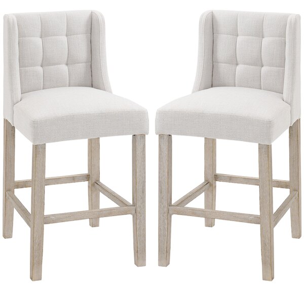 HOMCOM Set di 2 sgabelli da bar moderne sedie da cucina sgabelli da bar per cucina con schienale basso in lino tocco gomma legno beige 47 x 50 x 101 cm