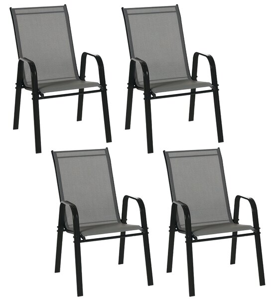 Outsunny Set 4 Sedie da Giardino Impilabili e Salvaspazio con Braccioli in Metallo e Tessuto a Rete, Grigio|Aosom